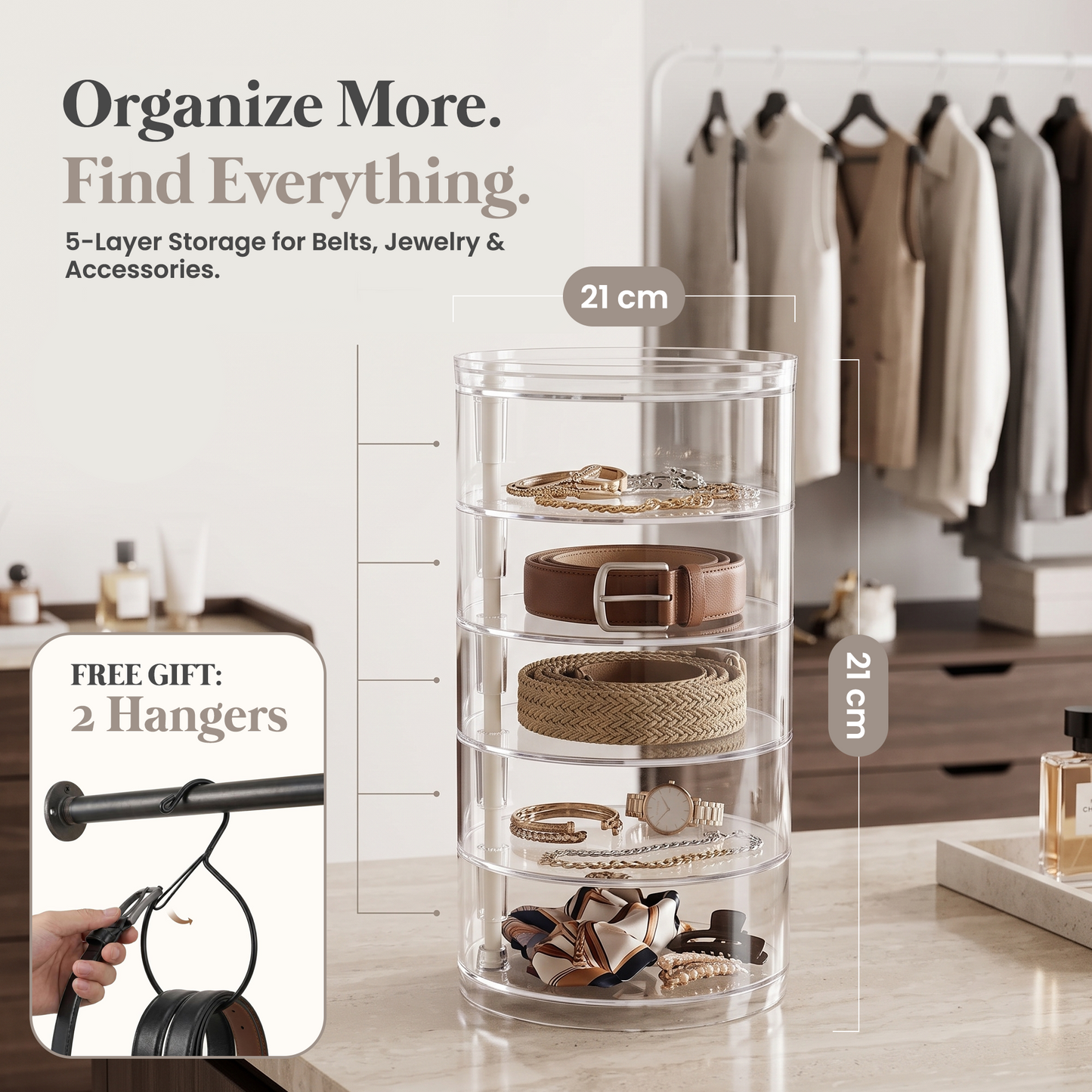 Rotating Jewelry Storage Box Plastic Transparent Jewelry Organizer Display Rack With Lid For Earrings,rings,necklaces (4 floors)