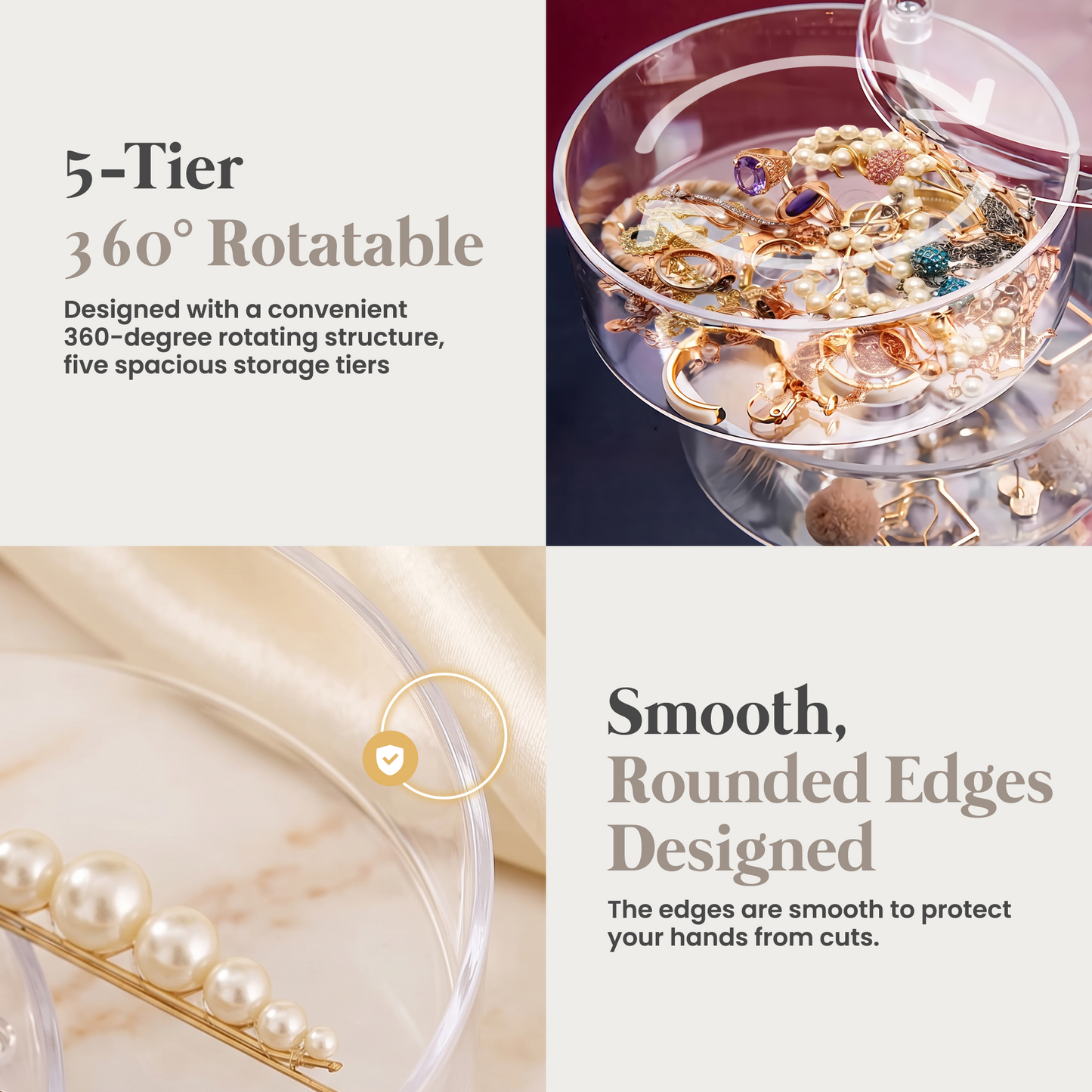 Rotating Jewelry Storage Box Plastic Transparent Jewelry Organizer Display Rack With Lid For Earrings,rings,necklaces (4 floors)