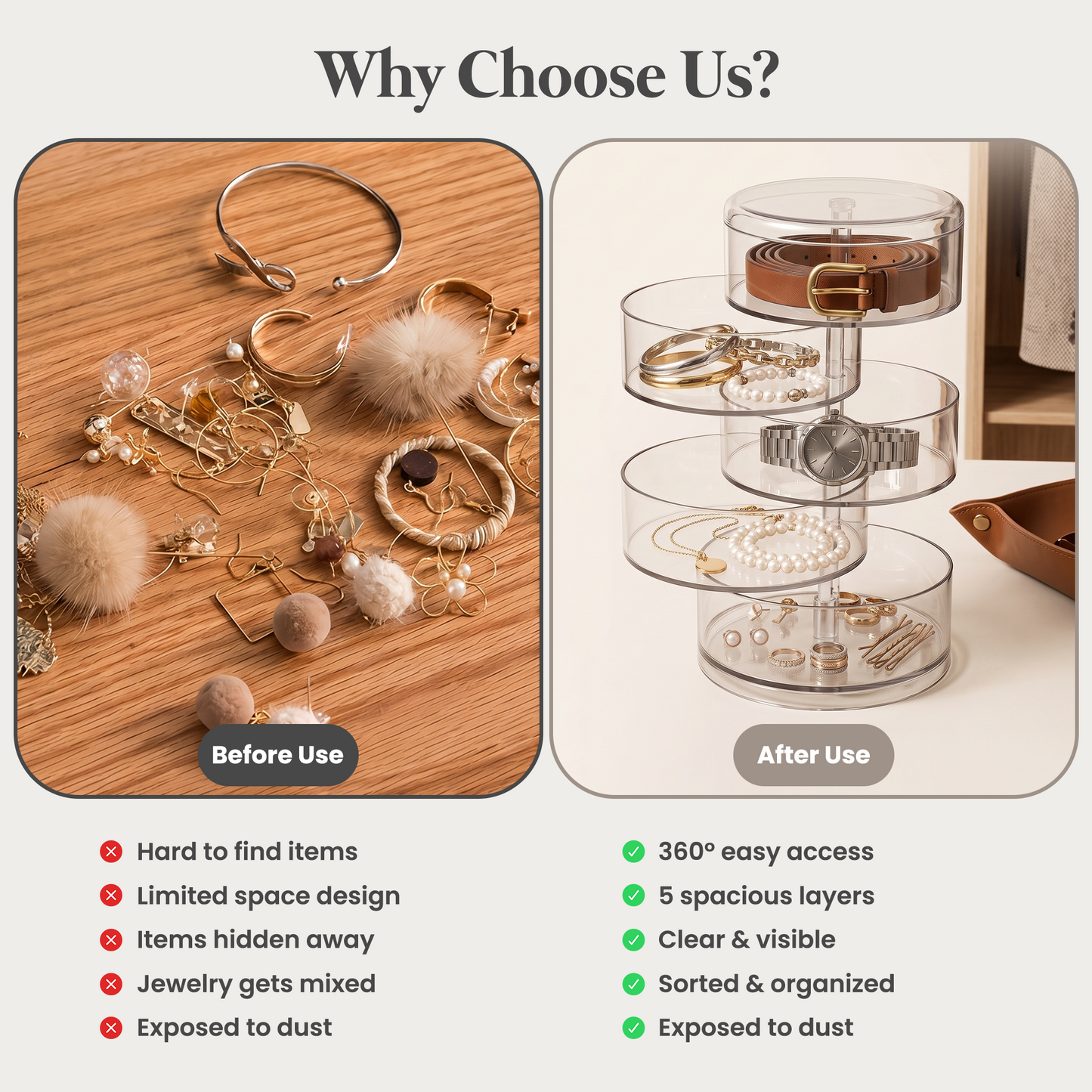 Rotating Jewelry Storage Box Plastic Transparent Jewelry Organizer Display Rack With Lid For Earrings,rings,necklaces (4 floors)