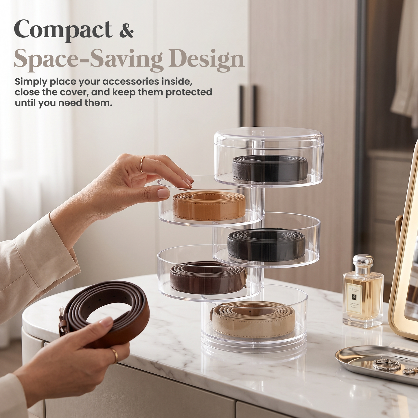 Rotating Jewelry Storage Box Plastic Transparent Jewelry Organizer Display Rack With Lid For Earrings,rings,necklaces (4 floors)